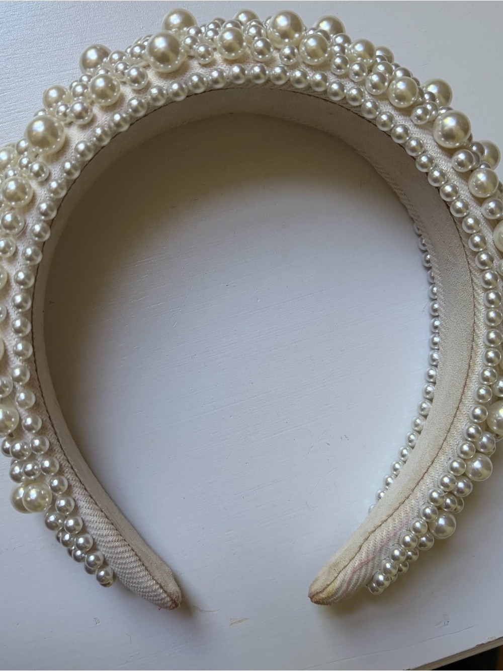 Ivory Pearl-Embellished Cream Bridal Headband - Picture 5 of 8